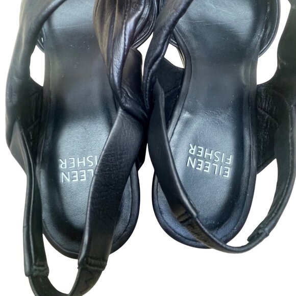Eileen Fisher Women’s Black Leather Open Toe Slingback Wedge Sandals Size 7.5 - Picture 6 of 8